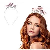 Kristal Taşlı Pembe Birthday Princess Yazılı Parti Tacı 19x11 cm