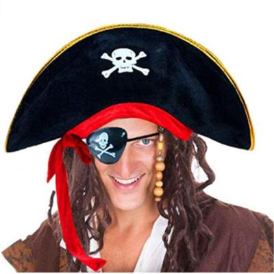 Yetişkin Boy Kadife Kaptan Jack Sparrow Korsan Şapkası ve Plastik Korsan Göz Maskesi