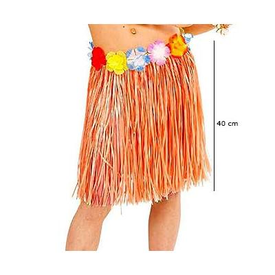 Yetişkin ve Çocuk Uyumlu Turuncu Renk Püsküllü Hawaii Luau Hula Etek 40 cm