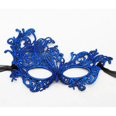 Mavi Renk Dantel Kesim Dantel İşlemeli Balo Parti Maskesi 