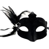 Siyah Renk Yandan Tüylü Süet Kaplama Beyaz İncili Parti Maskesi 18X15 cm